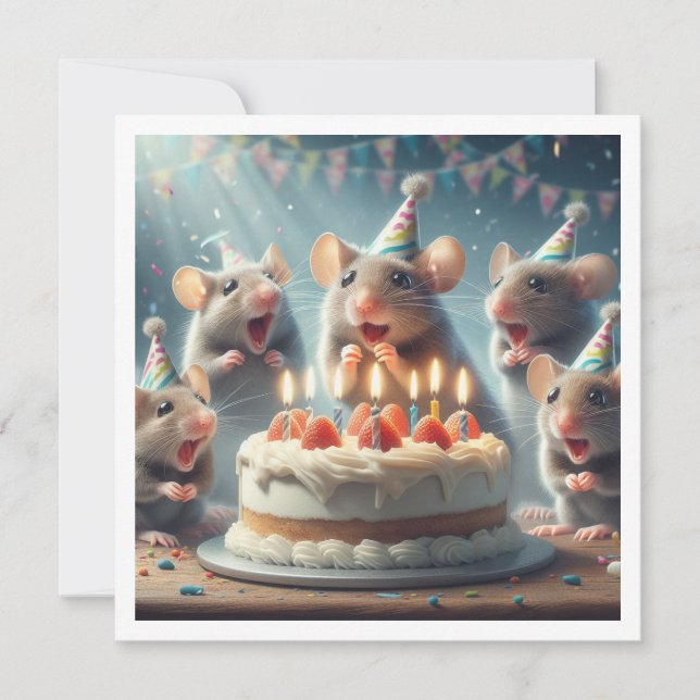 Souris avec casquettes de fête, invitation d'anniv (Devant)