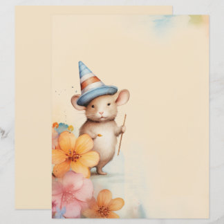 Souris avec fleurs rose orange casquette vieux pap