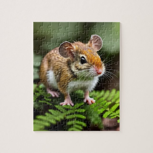 Souris Brune Sur Une Feuille De Fougère, Puzzle (Vertical)