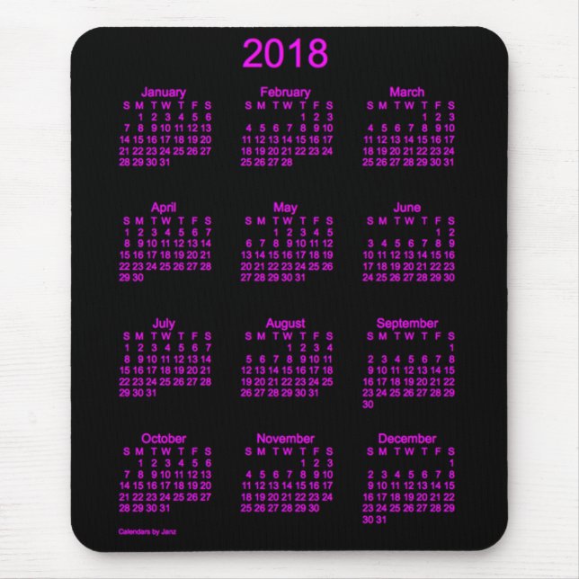 Souris Calendrier 2018 rose au néon par le tapis de (Devant)