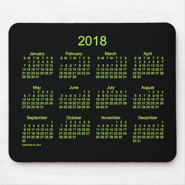 Souris Calendrier 2018 vert au néon par le tapis de (Devant)