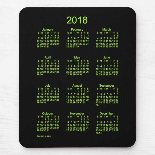 Souris Calendrier 2018 vert au néon par le tapis de (Devant)