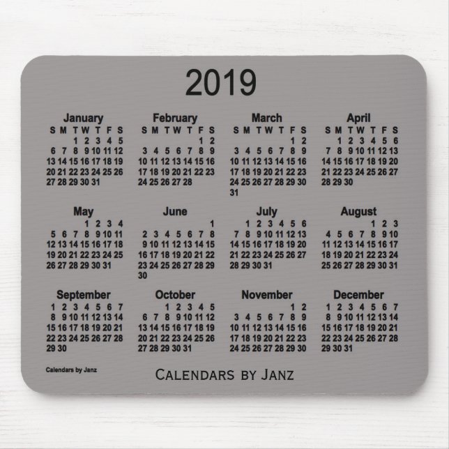 Souris Calendrier 2019 gris de cuirassé par le tapis de (Devant)