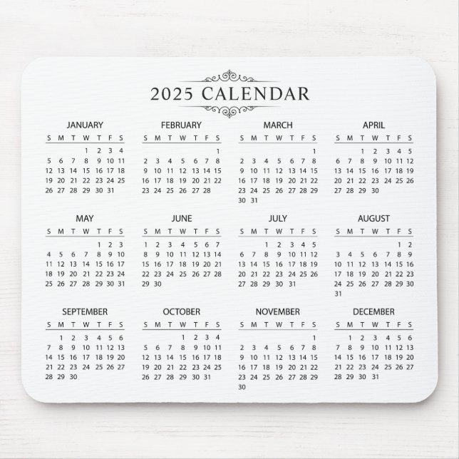 Souris Calendrier 2025 simple mais élégant | Tapis de sou (Devant)