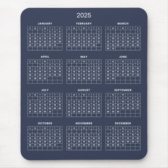 Souris Calendrier 2025 simple mais élégant | Tapis de sou (Devant)