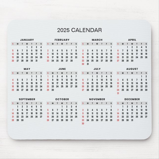 Souris Calendrier 2025 simple mais élégant | Tapis de sou (Devant)