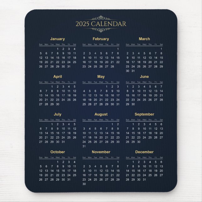Souris Calendrier 2025 simple mais élégant | Tapis de sou (Devant)