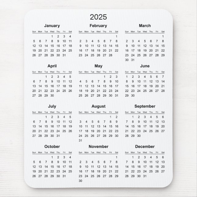 Souris Calendrier 2025 simple mais élégant | Tapis de sou (Devant)