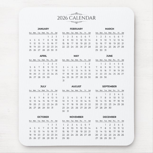 Souris Calendrier 2026 Simple mais Élégant | Tapis de sou (Devant)