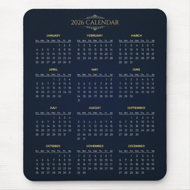 Souris Calendrier 2026 Simple Mais Élégant | Tapis de sou (Devant)
