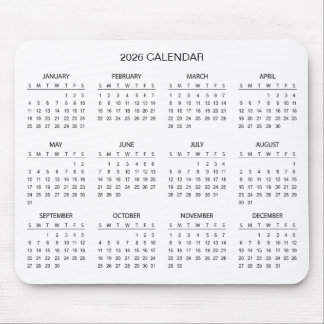 Souris Calendrier 2026 Simple mais Élégant | Tapis de sou