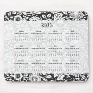 Souris Calendrier floral noir 2013 et blanc de tapis de
