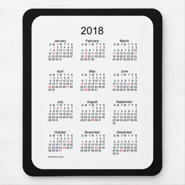 Souris Calendrier noir des vacances 2018 par le tapis de (Devant)