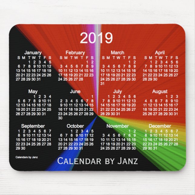 Souris Calendrier primaire du point 2019 par le tapis de (Devant)