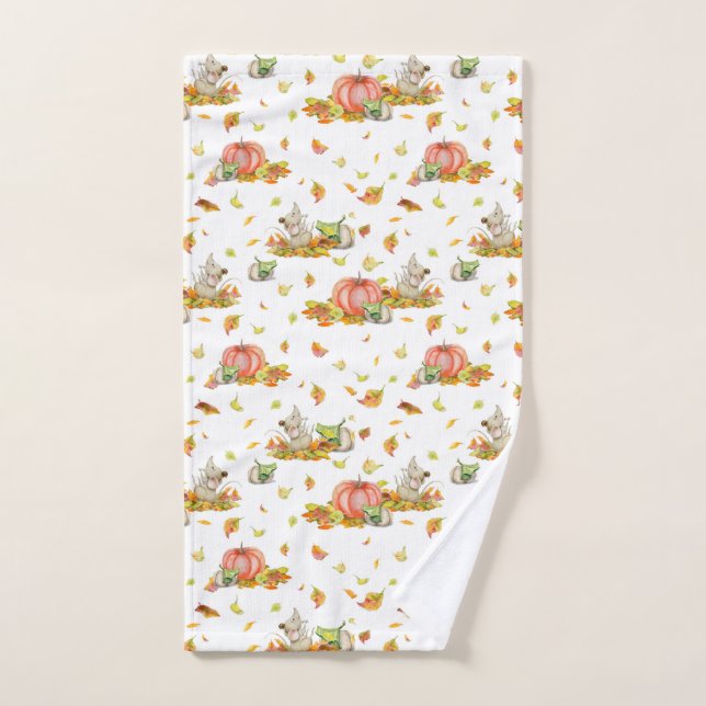 Souris, citrouilles et motif de couleur pâle (Serviette à main)