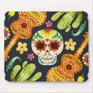 Souris Crâne à sucre et guitares Dia de Muertos   Tapis d