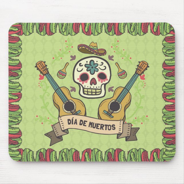 Souris Crâne à sucre et guitares Dia de Muertos | Tapis d (Devant)