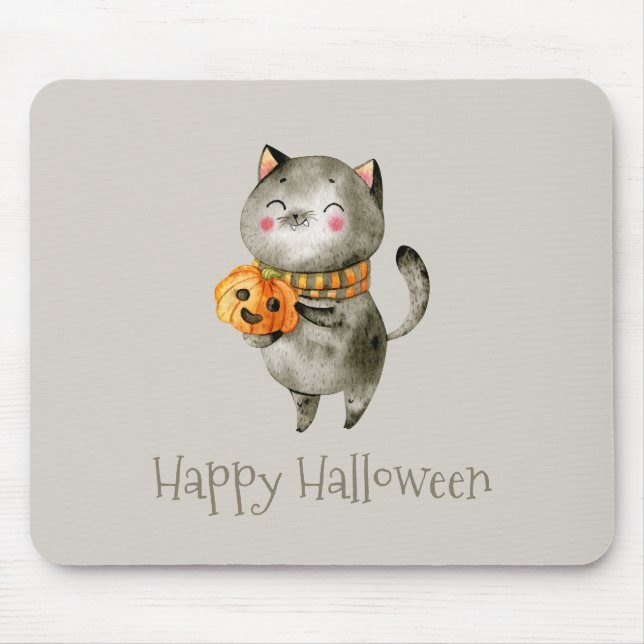 Souris Cute Halloween Chat avec Citrouille | Tapis de sou (Devant)