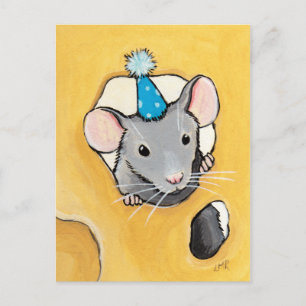Souris dans un Casquette de fête bleue - Cartes po