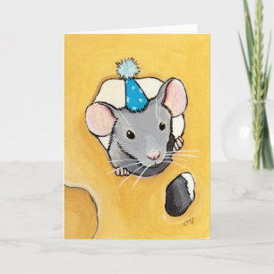 Souris dans un Casquette de la fête bleue - Carte