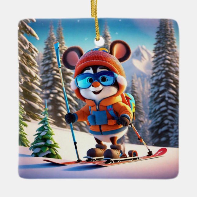 Souris de ski ornement de Noël (Devant)
