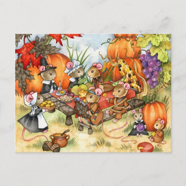 Souris de thanksgiving - cartes postales mignonnes (Devant)