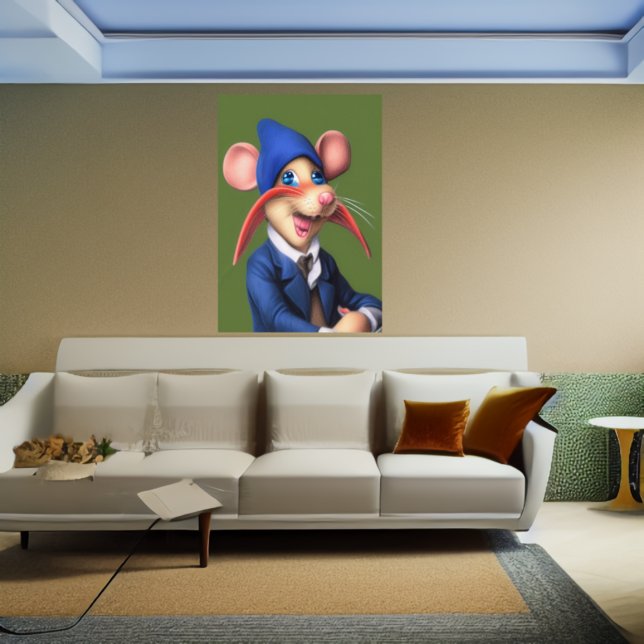 Souris en bleu veste et beanie | AI Art Poster (Créateur téléchargé)