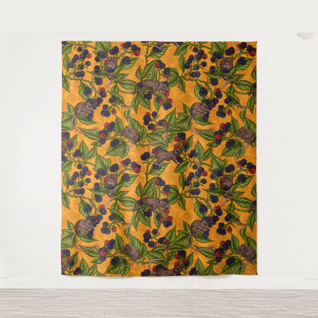 Souris et mûres sur Tapisserie orange (Devant)
