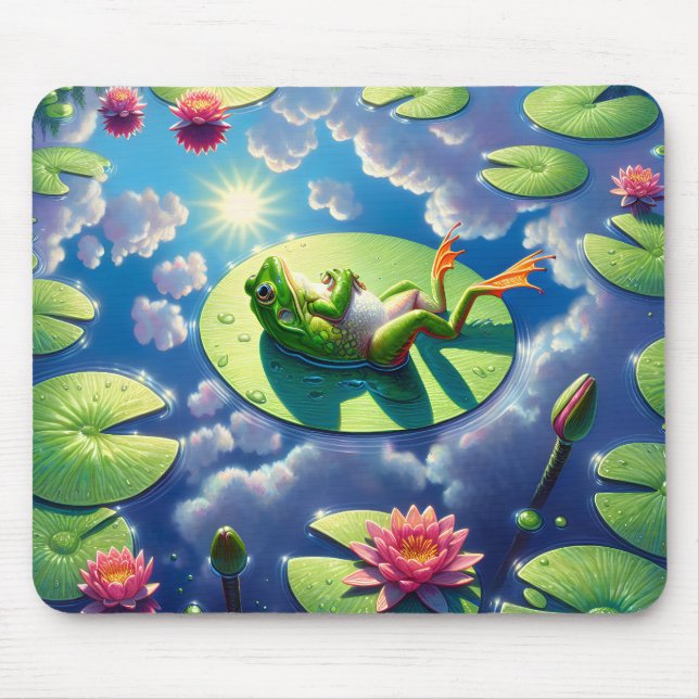 Souris Grenouille se relaxer sur un tapis de Lily (Devant)