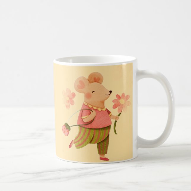 Souris Joyeuse en Fleur – Tasse à Café Fantaisiste (Droite)