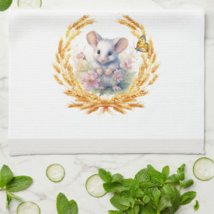 Souris mignonne avec serviette de cuisine Blé Blan