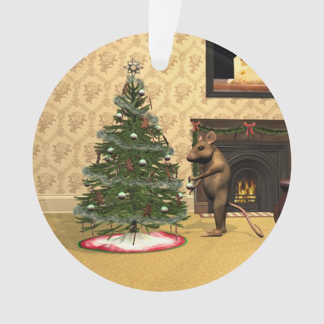 Souris mignonne décorant un arbre de Noël (devant)