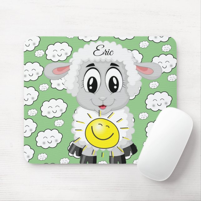 Souris Mouton Soleil Nuages Vert Pad Souris! Tapis de sou (Avec souris)