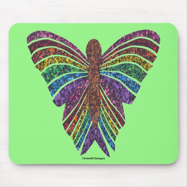 Souris Papillon Arc-en-ciel (vert clair) - Tapis de souri (Devant)