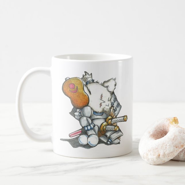 Souris samouraï dans la tasse d'armure (Avec donut)