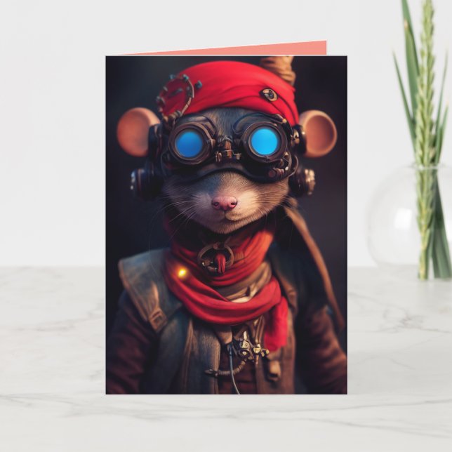 SOURIS STEAMPUNK CARTES DE SALUT D'ANNIVERSAIRE (Devant)