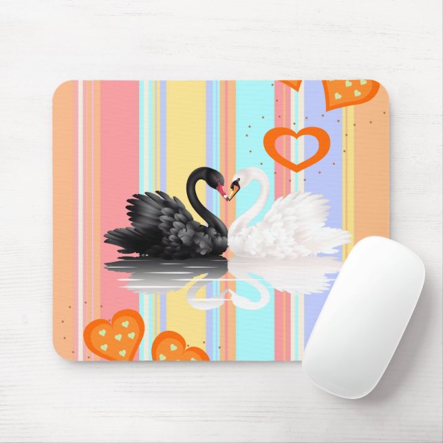 Souris Swan Orange Hearts Stripe Souse Pad! Tapis de sour (Avec souris)
