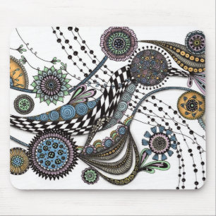 Souris Tapis de bureau d'art floral Zentangle abstrait