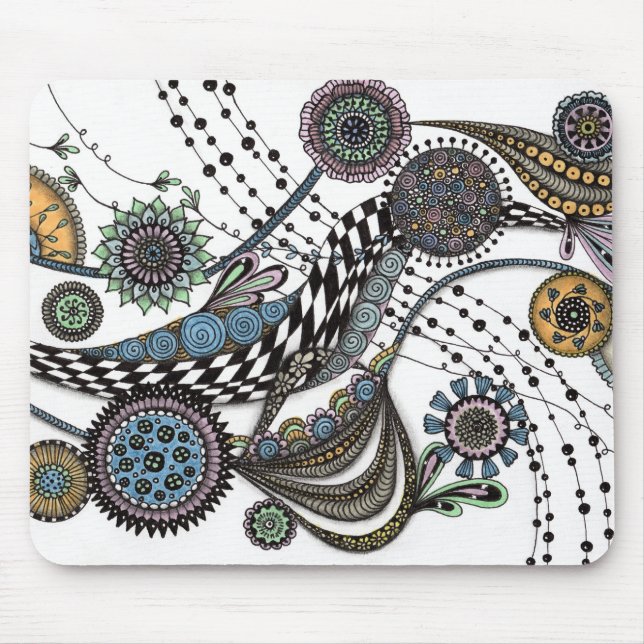 Souris Tapis de bureau d'art floral Zentangle abstrait (Devant)