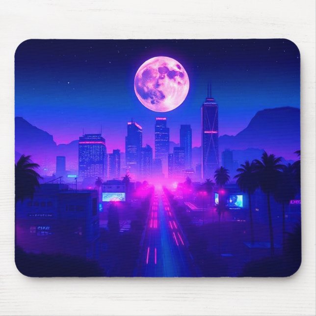Souris Tapis de bureau de jeu Neon City Synthwave Sunset  (Devant)