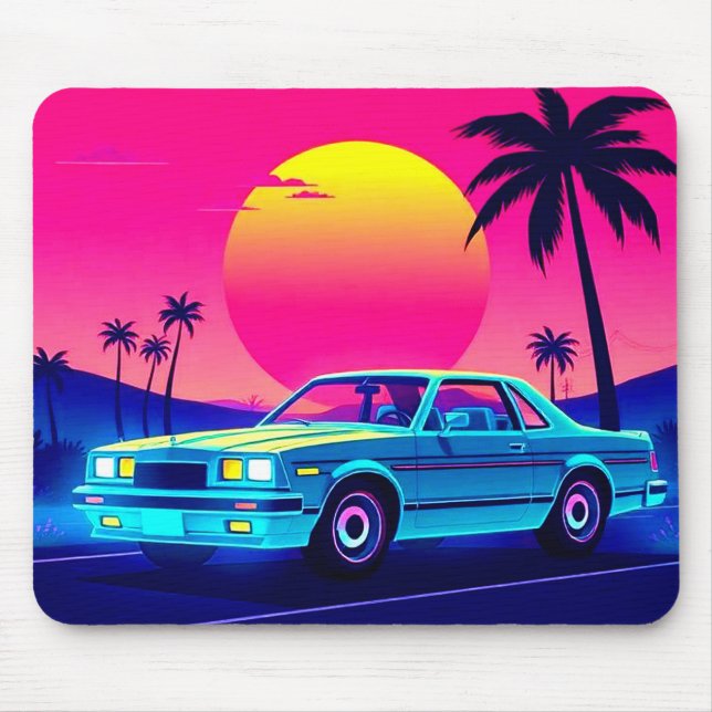 Souris Tapis de bureau de jeu Retro 80s Outrun Sunset XL (Devant)