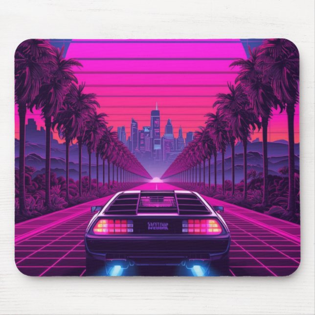 Souris Tapis de bureau et sous-main néon synthwave Rétro  (Devant)