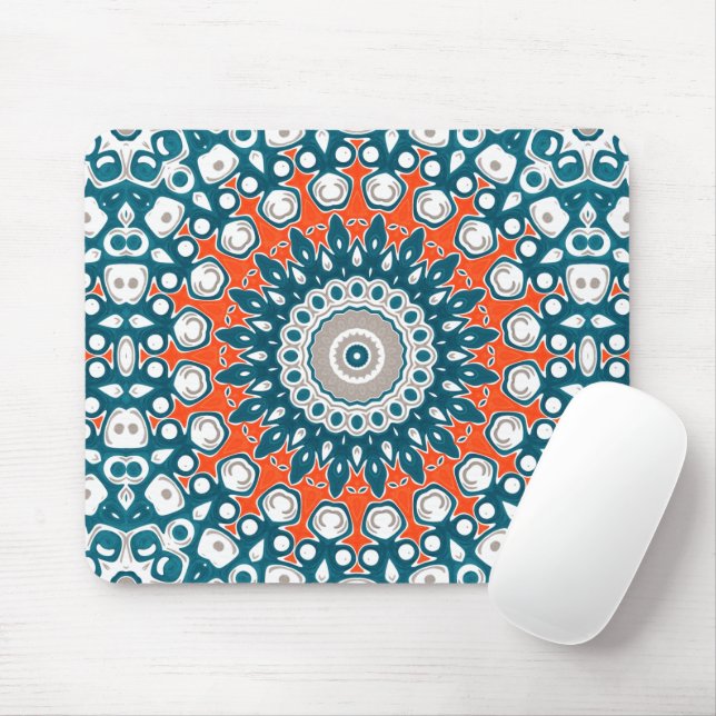 Souris Tapis de bureau moderne mandala corail sarcelle (Avec souris)