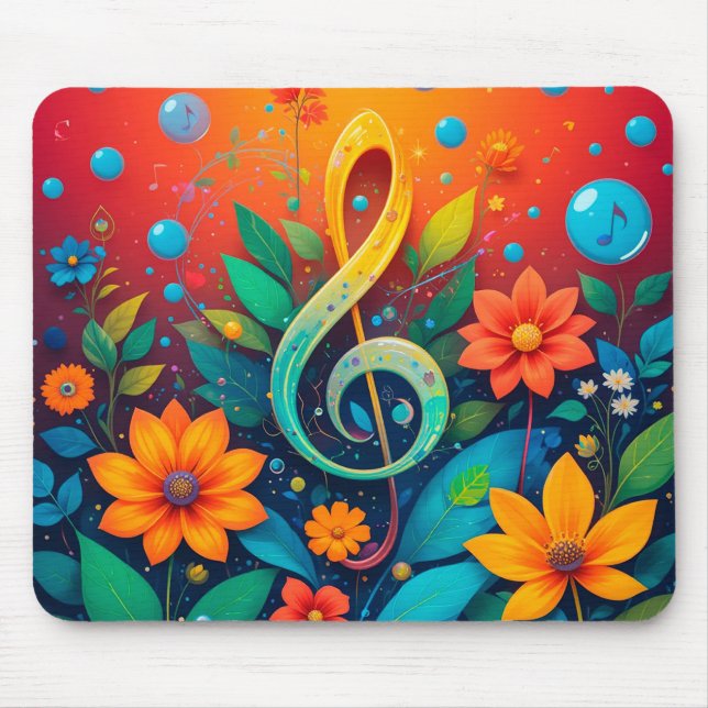 Souris 🎵 Tapis de Bureau Note de Musique Florale Espace  (Devant)