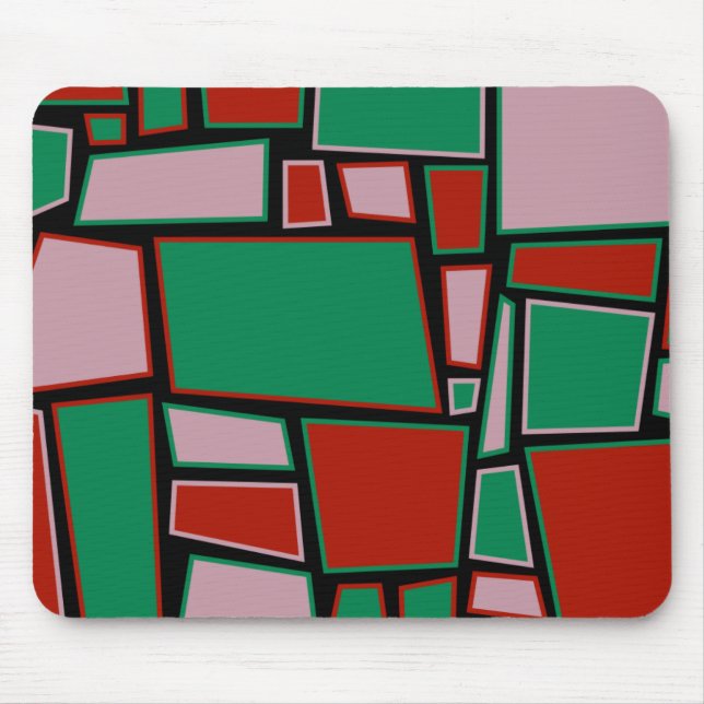 Souris Tapis de souris, carrés abstraits, rouge, vert et  (Devant)