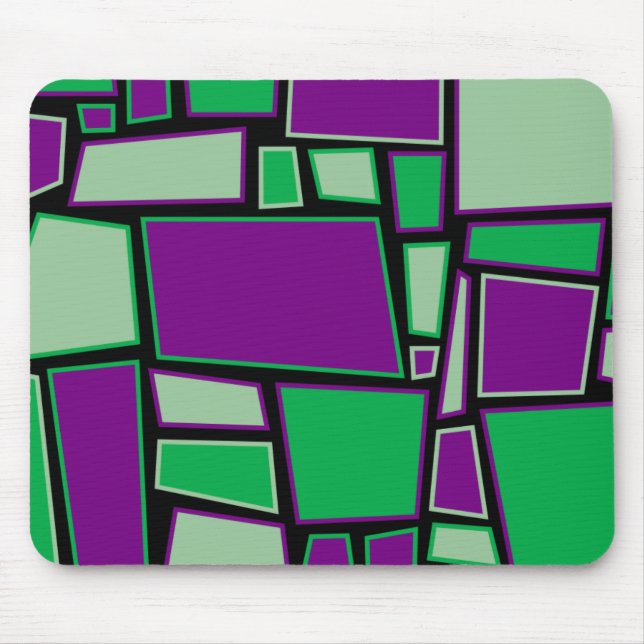 Souris Tapis de souris, carrés abstraits, violet, verts (Devant)