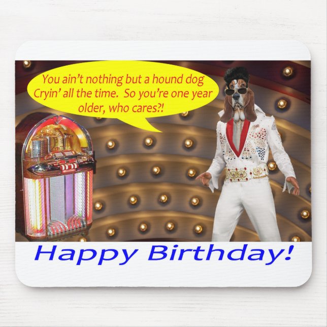 Souris tapis de souris. Joyeux Anniversaire. elvis/hound  (Devant)