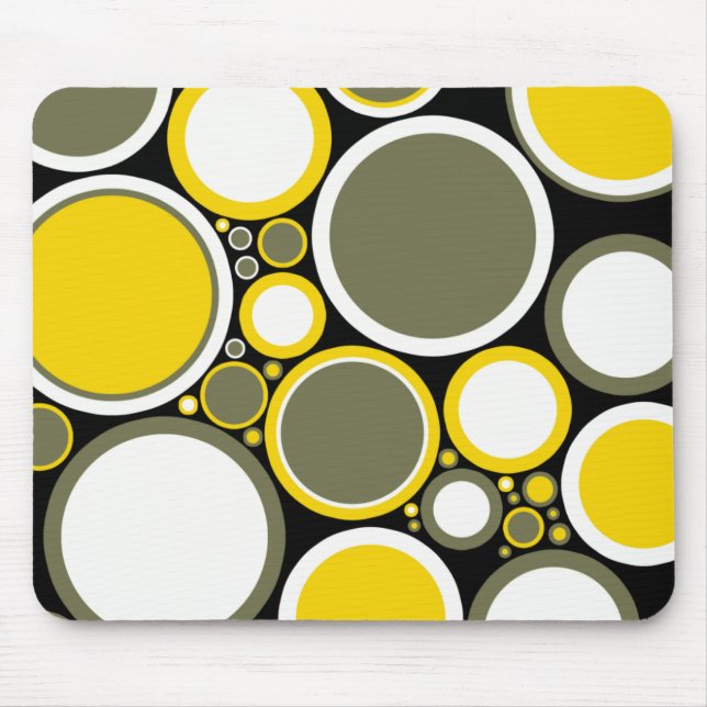 Souris Tapis de souris, points rétro, jaune, blanc, vert  (Devant)