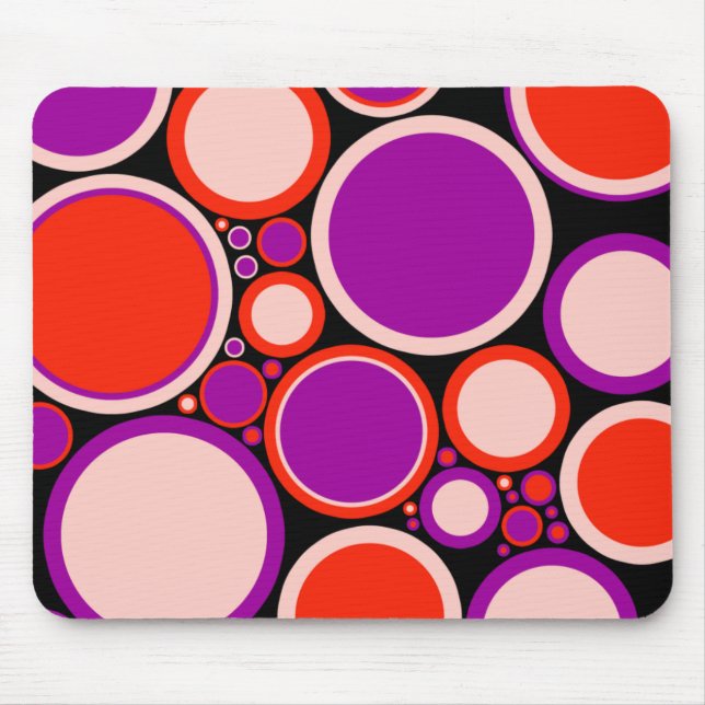 Souris Tapis de souris, points rétro, violet, rouge, rose (Devant)