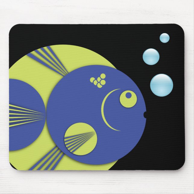 Souris Tapis de souris, Poisson Cercle, vert citron bleu, (Devant)